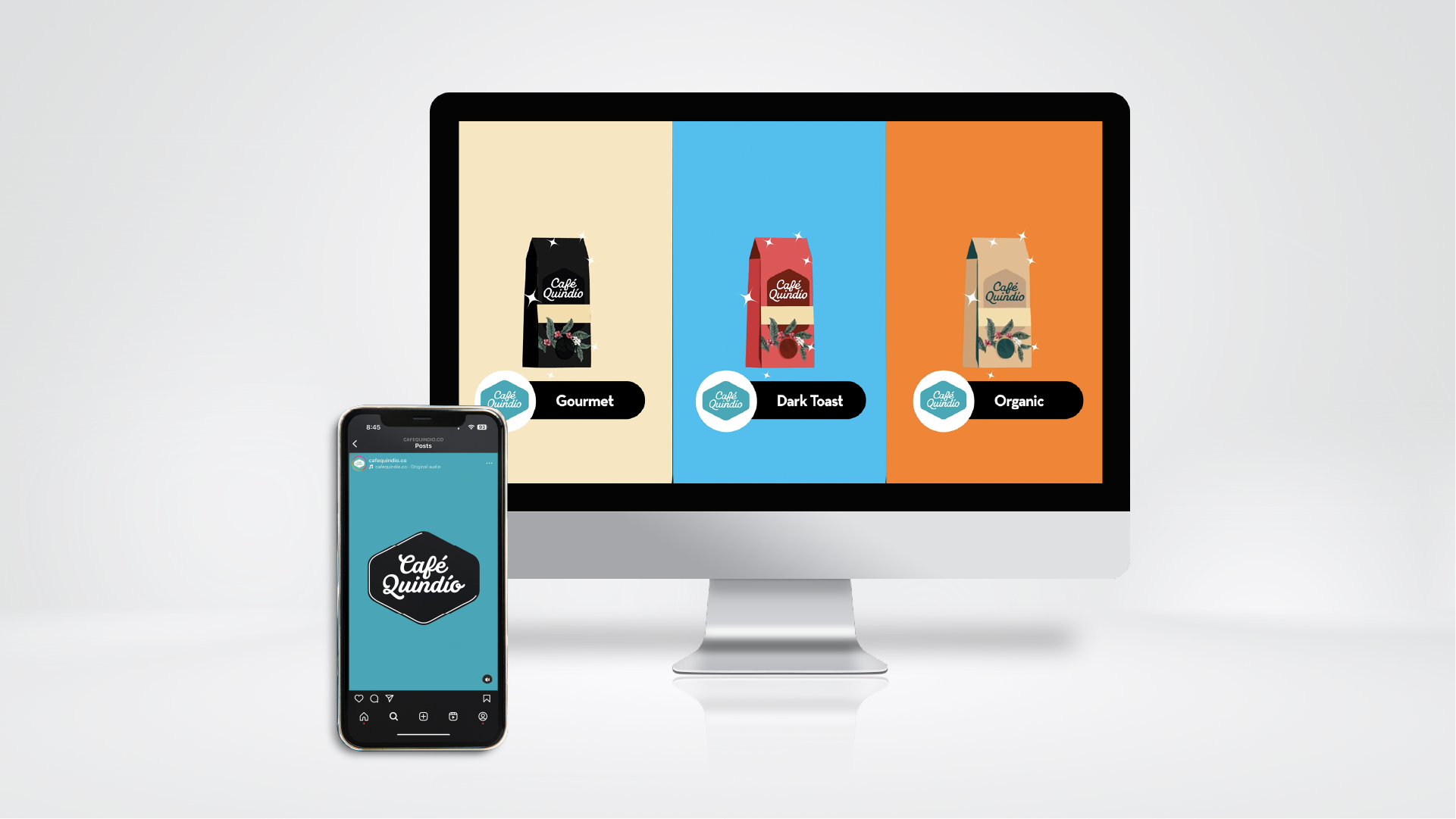 Desktop and mobile device design with some screenshot of Cafe Quindio Motion Design