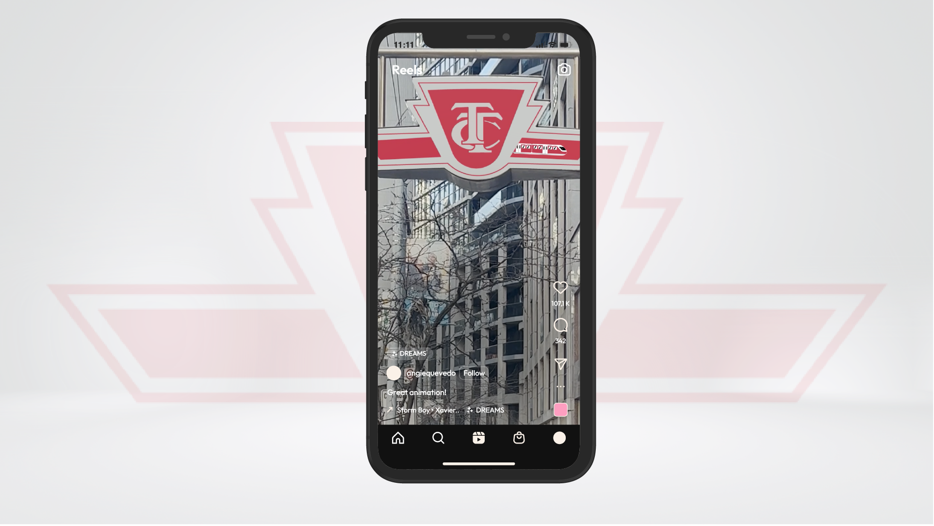 Mobile device showing a sign of the TTC as instagram stories